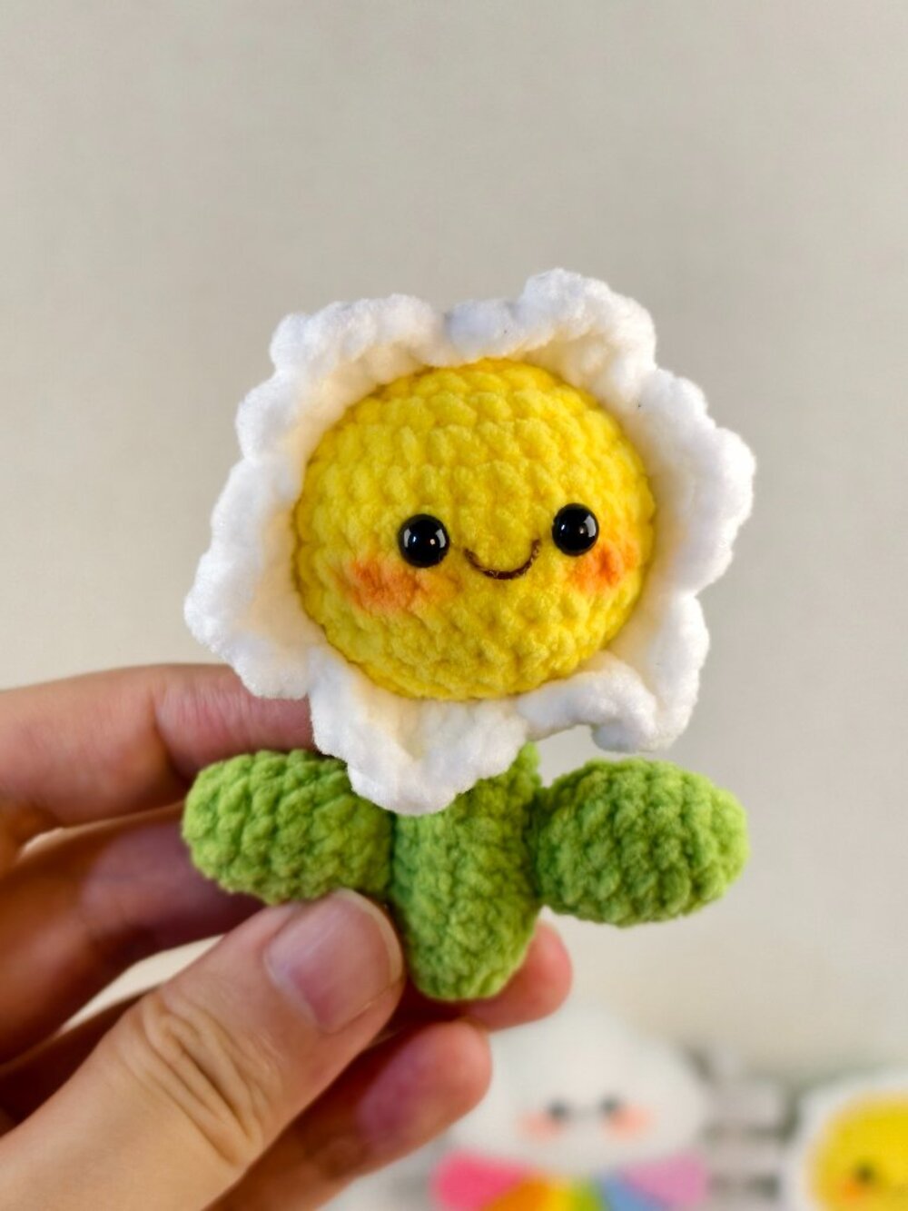 Handmade Amigurumi Crochet Smiling Face and Small Flower Plushie
